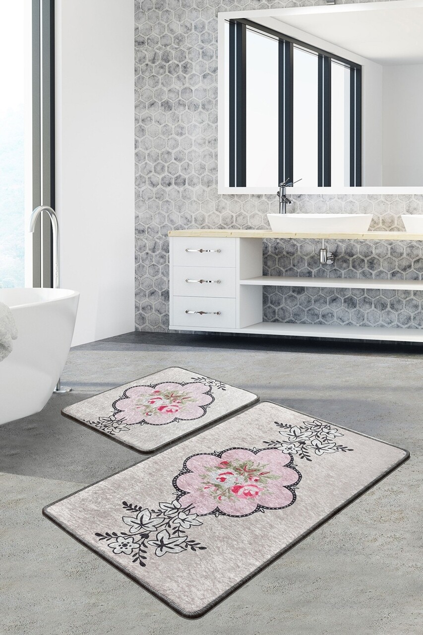 Set 2 covorase de baie Rosas, Chilai, 50x60 cm/60x100 cm, multicolor - imagine 4